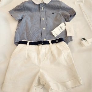 Ralph Lauren Baby Boy size 12 months Blue and white strip top with white shorts